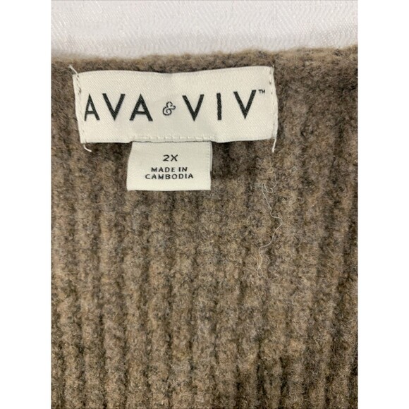 Ava & Viv Ribbed Brown Sweater Womens 2X NWT V Neck Cozy Winter - Picture 4 of 7